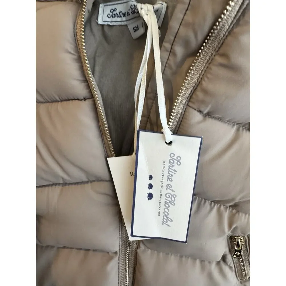 Tartine Et Chocolat Winter Coat Jacket real Fur Puff baby 6m Taupe